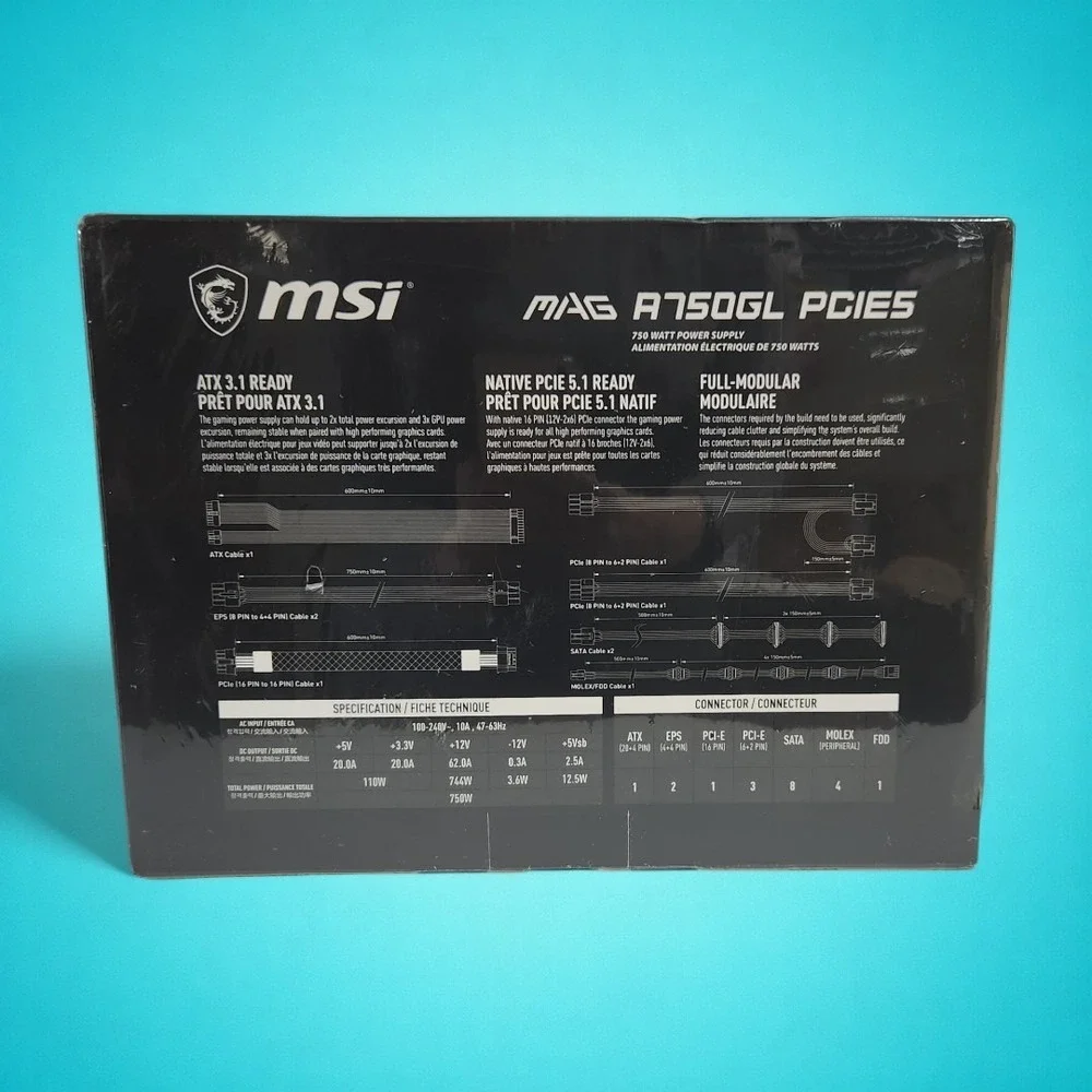 New MAG A750GL PCIE5 Compact Gaming PSU, 750 Watt Power Supply